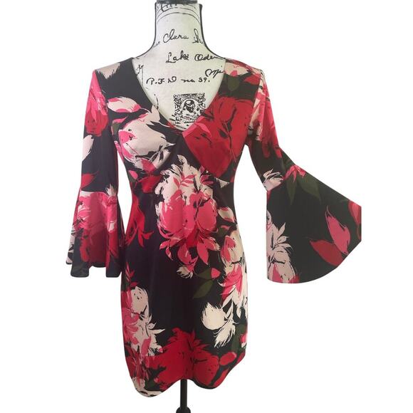 TRINA TURK SENA MINI DRESS FLORAL FLUTTERY BELLED SLEEVES SZ 2 SOPHISTICATED - Picture 16 of 16